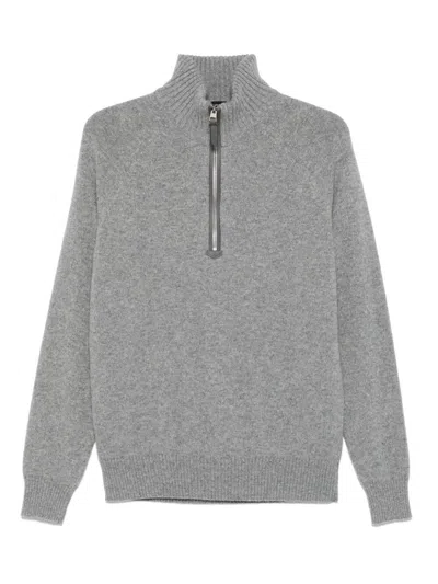 Tom Ford Cashmere Lambswool Half Zip Sweater In Gray