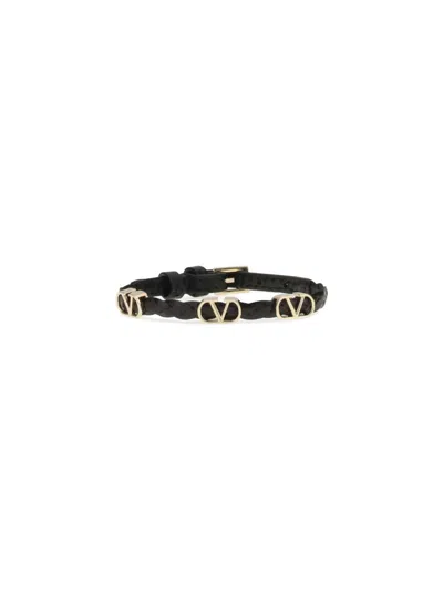 Valentino Garavani Leather Bracelet In Black