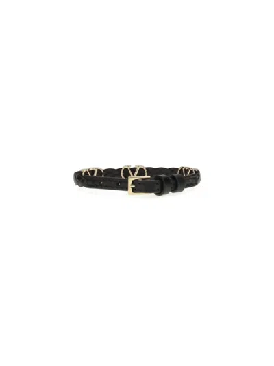 Valentino Garavani Leather Bracelet In Black