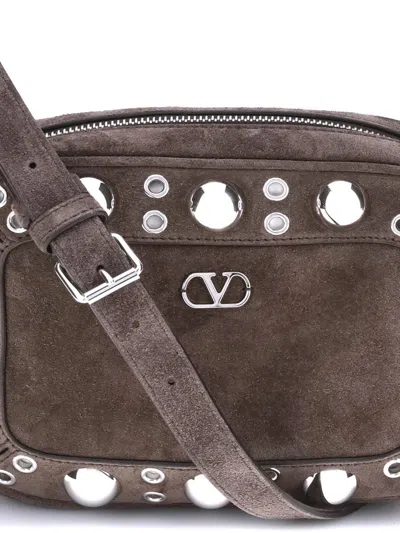 Valentino Garavani Dome-shaped Crossbody Bag With Metallic Eyelets And Adjustable Strap