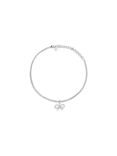 Self-portrait Crystal Bow Tennis Necklace In Gray