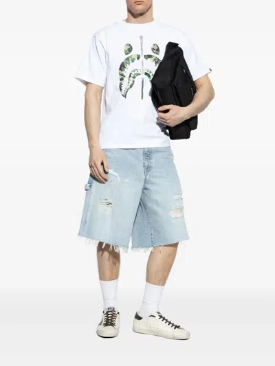 Golden Goose Super-star Sneakers With Lizard Effect Star And Grey Heel Tab In White