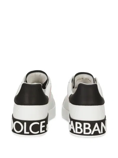 Dolce & Gabbana Portofino Leather Sneakers With Rubberized Logo Shoes In White