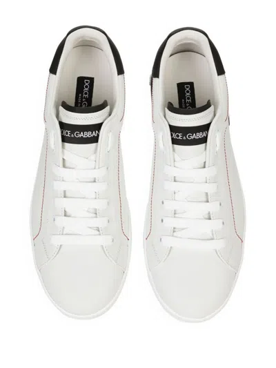 Dolce & Gabbana Portofino Leather Sneakers With Rubberized Logo Shoes In White