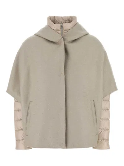 Herno Beige Cape-style Padded Jacket In Multi