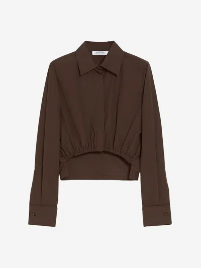 Max Mara Cropped Collared Shirt Elasticated Hem In Brown