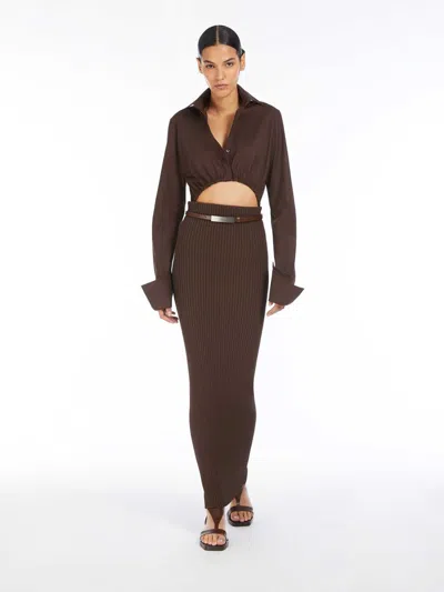 Max Mara Cropped Collared Shirt Elasticated Hem In Brown