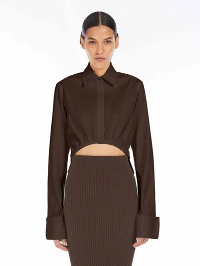 Max Mara Cropped Collared Shirt Elasticated Hem In Brown
