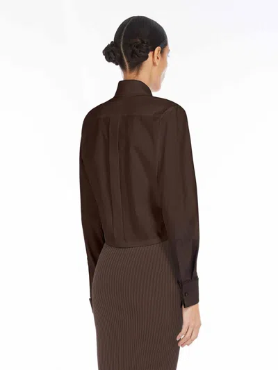 Max Mara Cropped Collared Shirt Elasticated Hem In Brown
