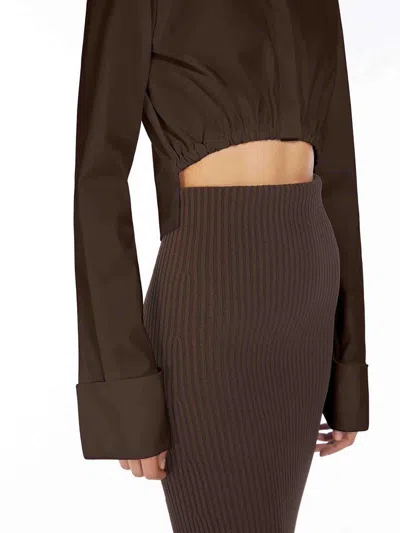 Max Mara Cropped Collared Shirt Elasticated Hem In Brown