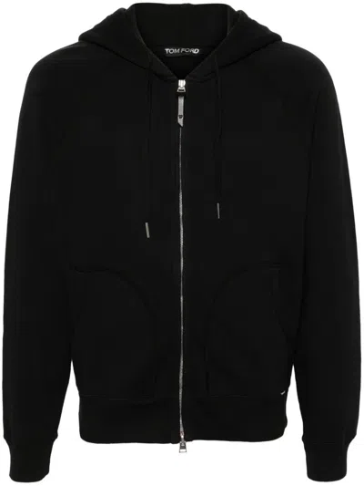 Tom Ford Slim-fit Cotton-blend Jersey Zip-up Hoodie In Black