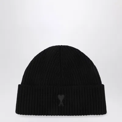 Ami Alexandre Mattiussi Ami Paris Ami De Coeur Black Wool Hat Men In Black