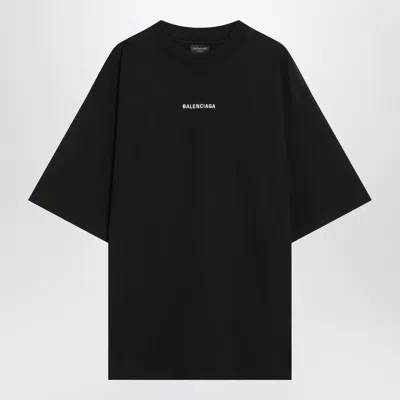 Balenciaga Men Black Crewneck T-shirt With Logo Lettering On The Front And Logo Patch On The Sleeve  In Black