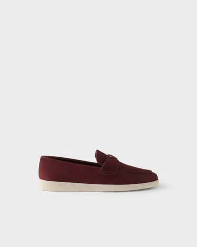 Prada Mens Burgundy Triangle-plaque Suede Loafers Eur 40.5 / 6.5 Uk In Brown