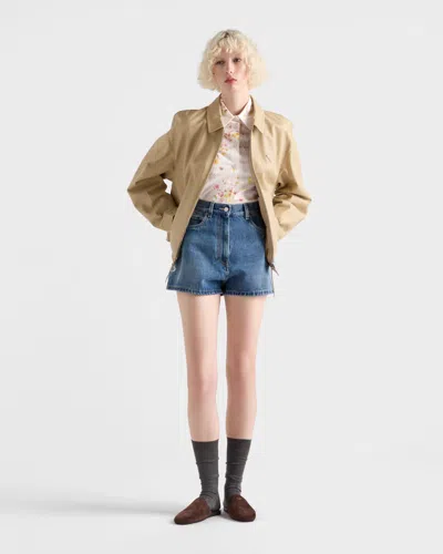 Prada Bouquet Poplin Short-sleeve Button-down Blouse In Multi