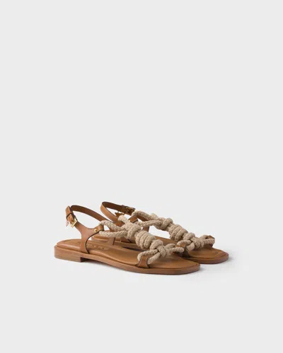 Prada Fabric And Leather Sandals With Braided Straps In Brown