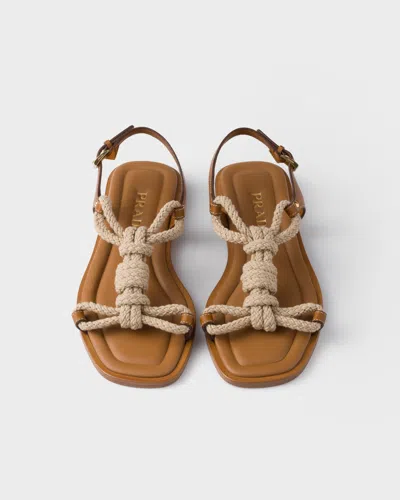 Prada Fabric And Leather Sandals With Braided Straps In Brown