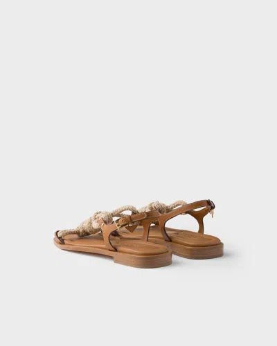 Prada Fabric And Leather Sandals With Braided Straps In Brown