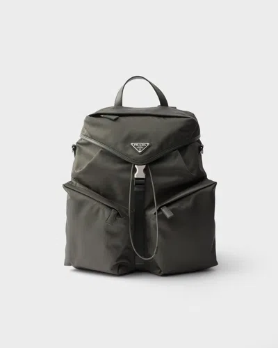 Prada Re-nylon And Leather Backpack In Gray