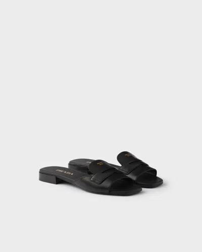 Prada Leather Slides In Black