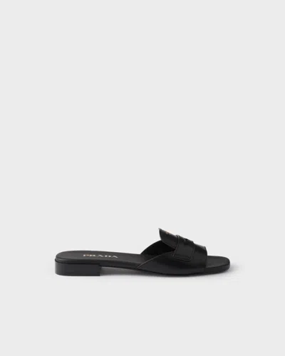 Prada Leather Slides In Black
