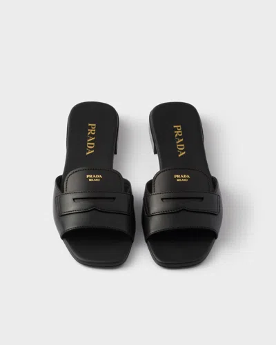 Prada Leather Slides In Black