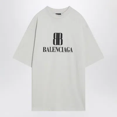 Balenciaga Bb Logo Oversized Distressed T-shirt In Gray
