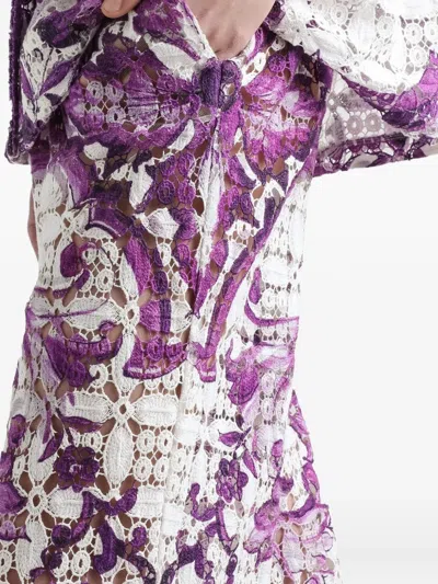 Dolce & Gabbana Pantaloni In Pizzo Crochet Stampa Maiolica In Purple
