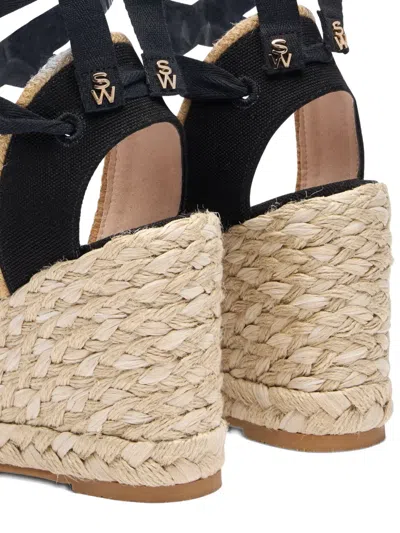Stuart Weitzman Lace-up Mesh Wedge Sandals In Black