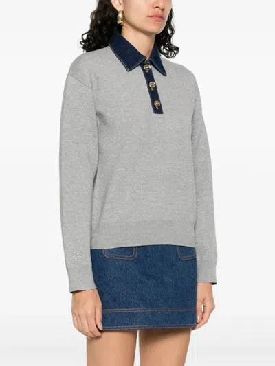 Sandro Denim-trim Polo Top