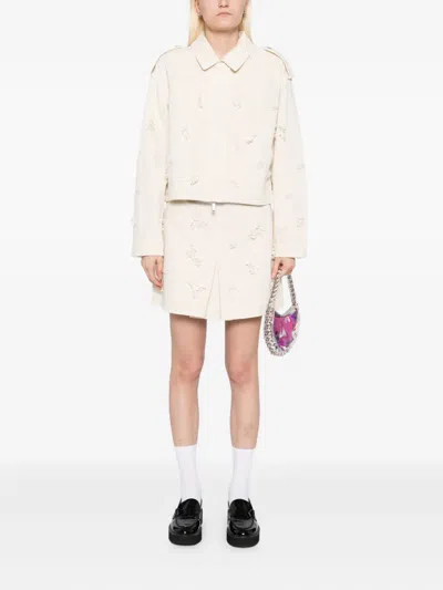 Self-portrait Floral Beaded Denim Jacket Jackets White In Neutral