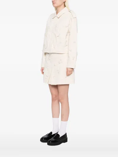 Self-portrait Floral Beaded Denim Jacket Jackets White In Neutral