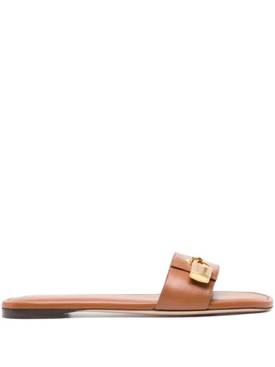 Tom Ford Leather Padlock-detail Slides In Brown