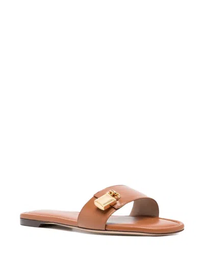 Tom Ford Leather Padlock-detail Slides In Brown