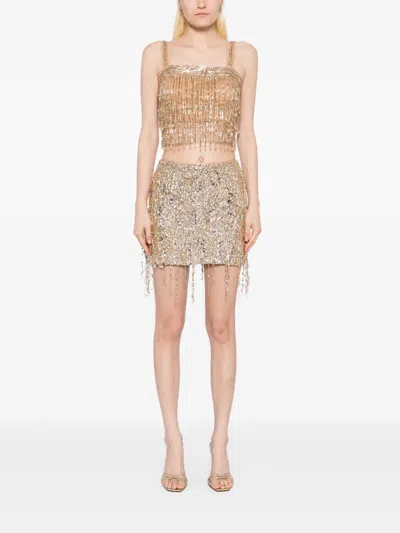 Elisabetta Franchi Sequin-embroidered Crepe Top In Neutral