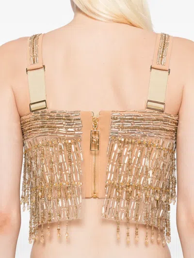 Elisabetta Franchi Sequin-embroidered Crepe Top In Neutral