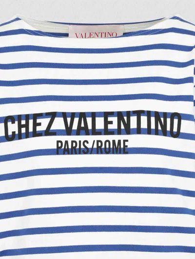 Valentino Cotton Long Sleeve T-shirt With Print In Blue