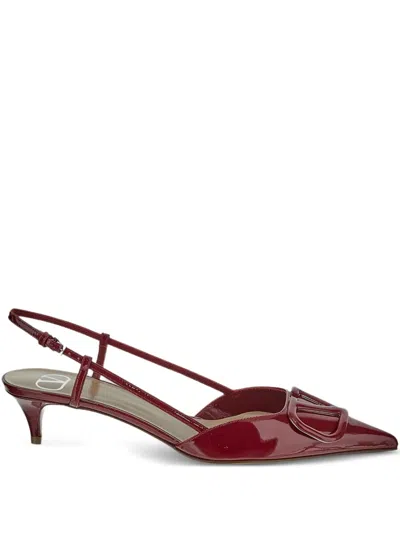 Valentino 40mm Vlogo Patent-leather Slingback Pumps In Burgundy