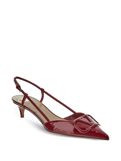 Valentino 40mm Vlogo Patent-leather Slingback Pumps In Burgundy