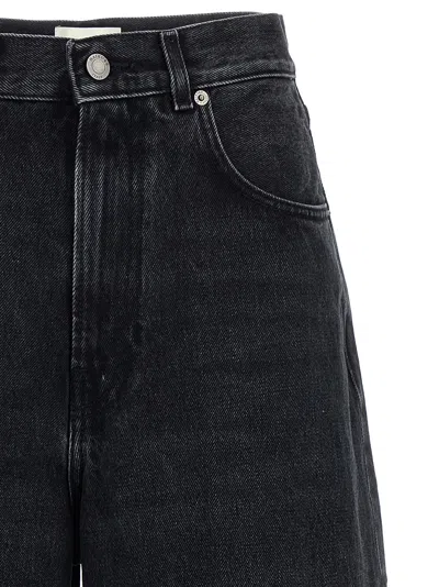 Haikure Wide Leg Denim Bermuda With Belt Loops In Black