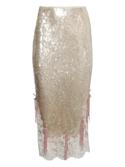 Wiederhoeft Sequin Lace Pencil Skirt In Gold