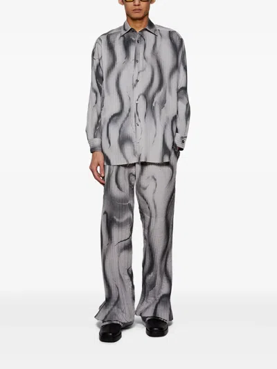 Casella Meyer Pleated Swirl-print Trousers In Gray