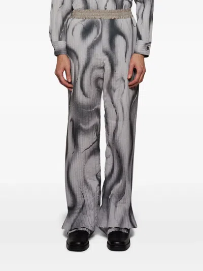 Casella Meyer Pleated Swirl-print Trousers In Gray