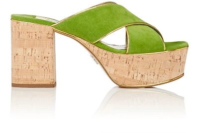 Prada Suede Platform Cork-heel Mule Sandal, Neutral Pattern In Mela