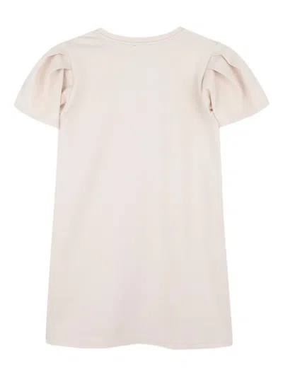 Dkny Puff-sleeve Logo Dress In Neutral