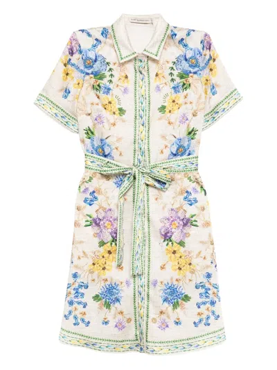 Mary Katrantzou Chima Belted Floral-print Twill Mini Shirt Dress In Neutral