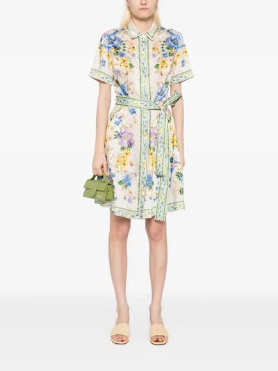Mary Katrantzou Chima Belted Floral-print Twill Mini Shirt Dress In Neutral