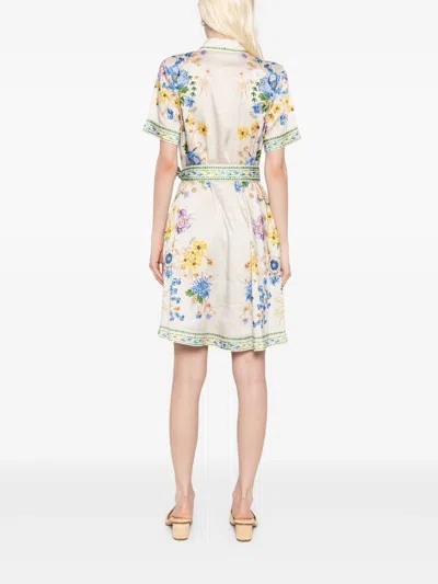 Mary Katrantzou Chima Belted Floral-print Twill Mini Shirt Dress In Neutral