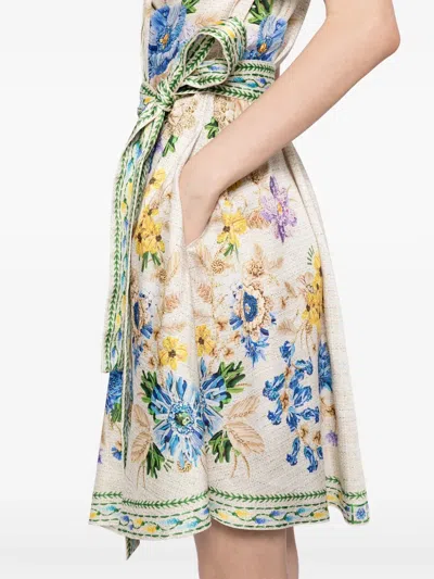 Mary Katrantzou Chima Belted Floral-print Twill Mini Shirt Dress In Neutral