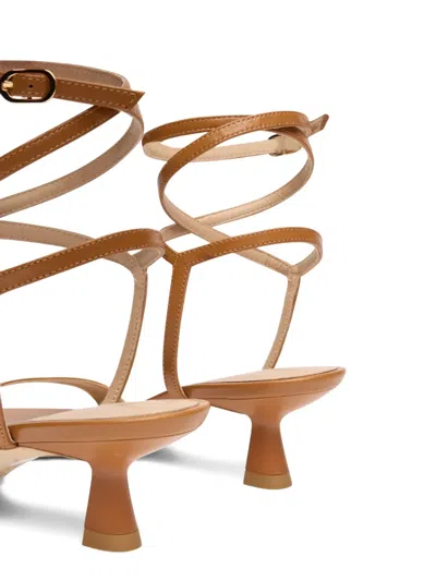 Stuart Weitzman Wrap Leather Sandals In Brown